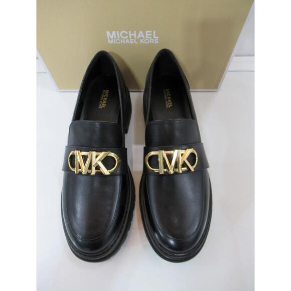 Women's Shoes Michael Kors Parker Lug Loafer MK Chain Leather Black Size 8 - Picture 4 of 7